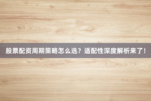 股票配资周期策略怎么选？适配性深度解析来了！