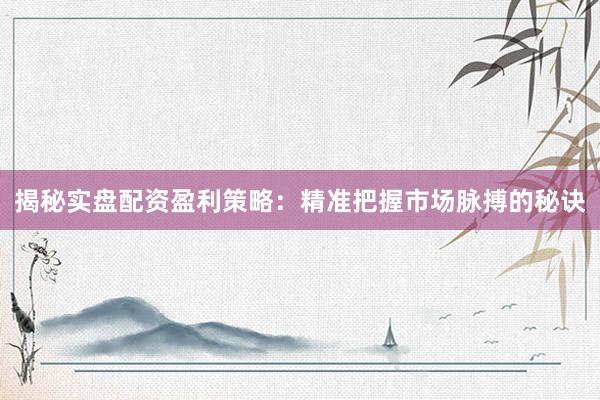 揭秘实盘配资盈利策略：精准把握市场脉搏的秘诀