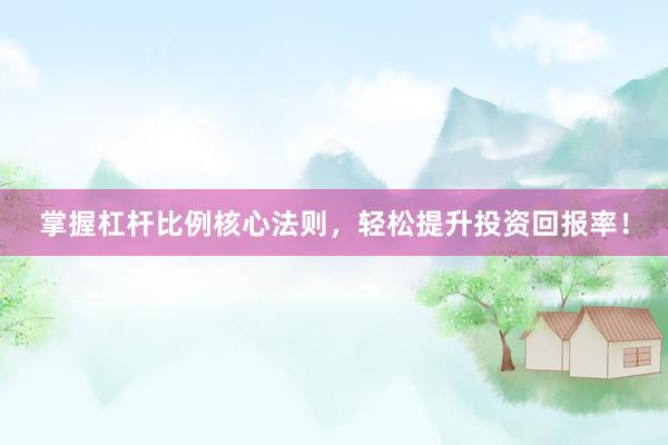 掌握杠杆比例核心法则，轻松提升投资回报率！